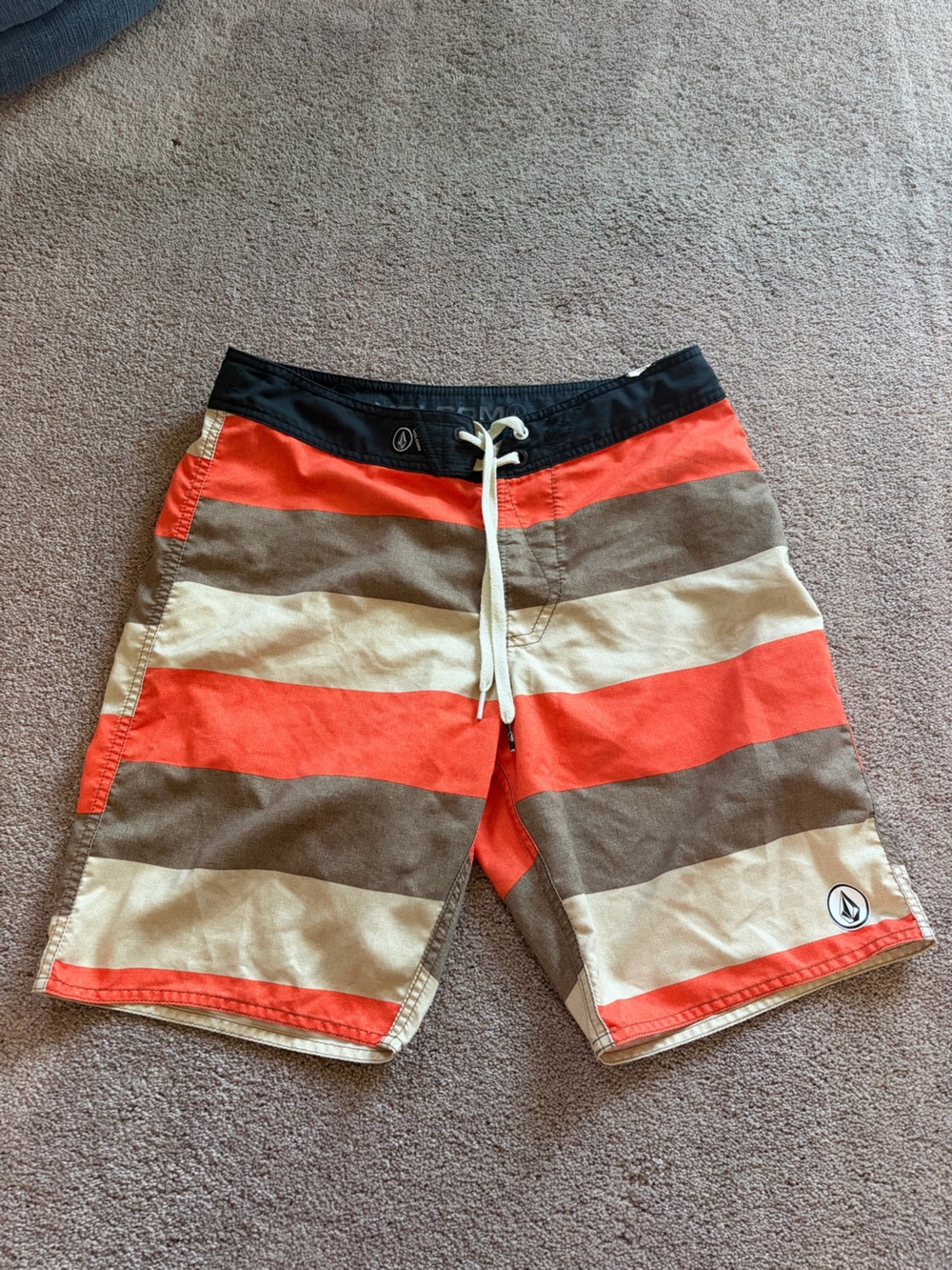 Volcom Men’s Orange, Brown & Cream Stripe Boardshorts